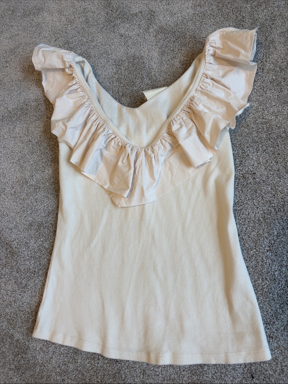 Anthropologie Cream Ruffle-Trim Tank Top